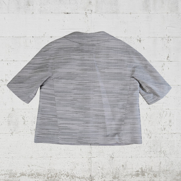 Ann Taylor Silver Metallic Tweed Short Sleeve Collared Boxy Jacket Size Large - Picture 7 of 7